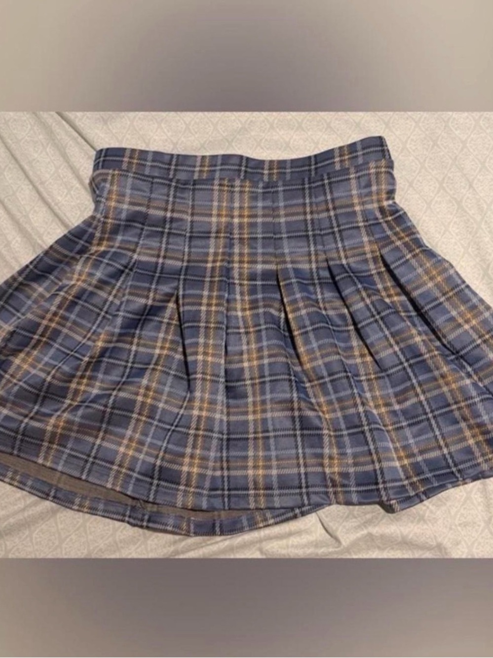blue-brown plaid skirt